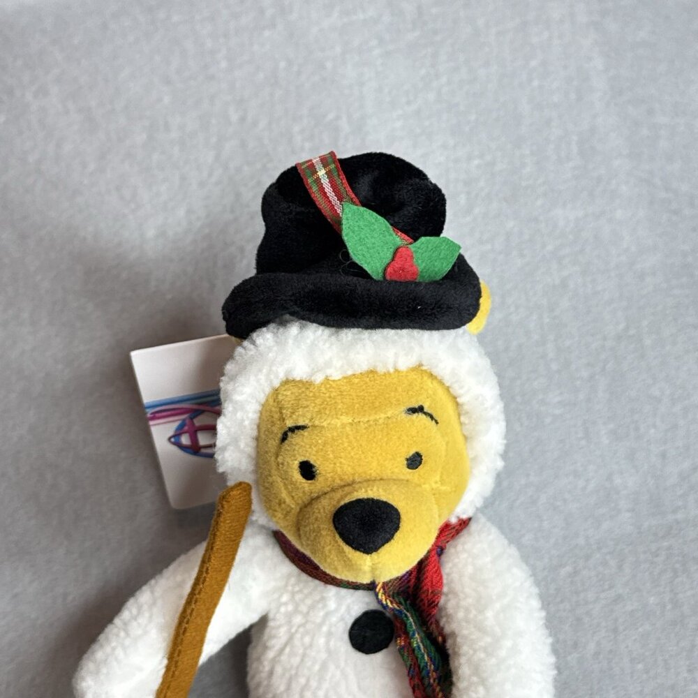 Snowman Pooh Winnie The Pooh Disney Store Bean Bag 8" Plush Top Hat Scarf Broom - Picture 3 of 6